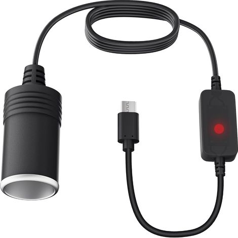 Convertisseur USB 5 V vers allume-cigare 12 V - Câble de 120 cm - Fiche USB-A vers prise allume-cigare - Pour caméra embarquée DVR, GPS, LED de voiture, purificateur d'air (moins de 12 W) (1/5)