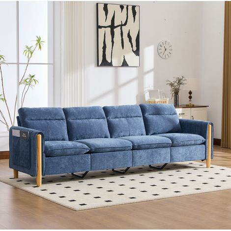 Canapé d'angle modulable 4 places chenille bleu HAVRYA (1/5)