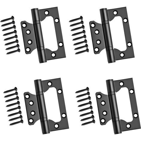 Juego de 4 bisagras de acero inoxidable, bisagras rectangulares para puertas de hoja, negras, 10 x 7,9 cm. (1/5)
