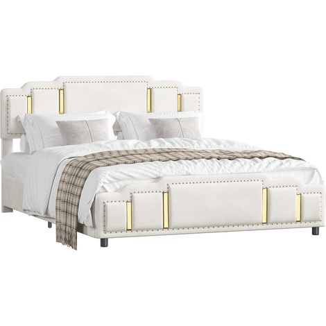 Cama canapé abatible hidráulica 140 x 200 cm de terciopelo beige con LED (1/5)
