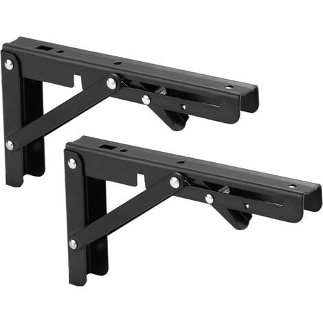 Estante trípode plegable de 2 piezas en negro mate de 10 pulgadas, bisagra para mesa plegable de montaje en pared (hágalo usted mismo). (1/3)