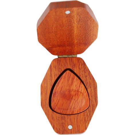Étui à médiators en bois, petit et portable, surface lisse, accessoire guitare, rangement avec 3 médiators inclus