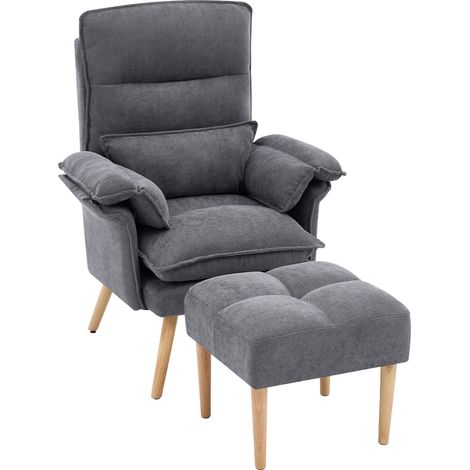 Sillón reclinable con reposapiés, respaldo regulable 5 posiciones, gris (1/5)