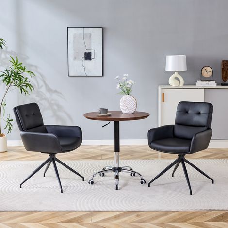 Lot de 2 chaises pivotantes européennes luxueuses PU noir pieds métal noir. Rotation 360° silencieuse pour espace de vie moderne. (1/5)