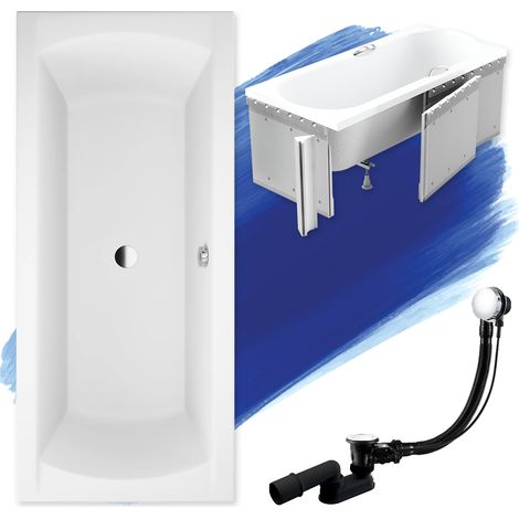 Baignoire Rectangulaire 180x80 avec des panneaux en polystyrène, Siphon de bain et pieds (support) - Set 4en1 - Fabriqué en UE - BADLAND INES