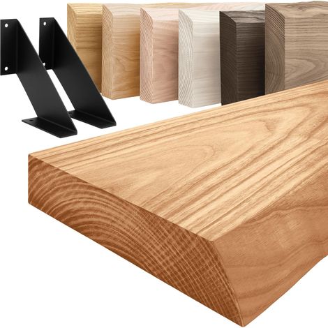 LAMO Manufaktur étagère murale en bois massif, irrégulier, étagère de rangement Vintage, bois foncé / équerre noire 90cm, LW-01-A-004-90VS