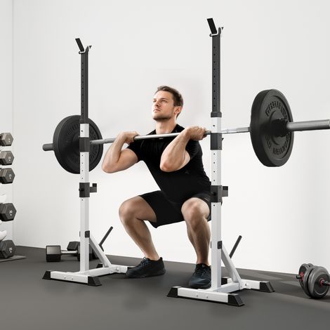 Ensemble de 2 - porte-haltères 3 niveaux Hauteur ajustable Porte-haltères en acier chargeable jusqu’à 200 kg Argent+Noir - Pratique (1/5)