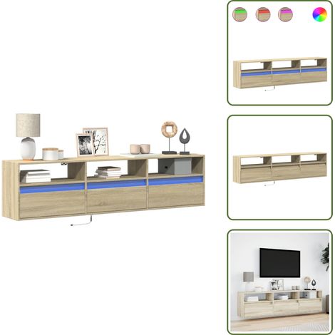 vidaXL Meuble TV mural avec LED chêne sonoma 180x31x45 cm