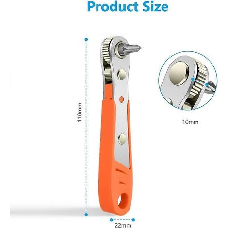 Mini clé à cliquet, tournevis magnétique Phillips à angle droit pour espaces difficiles d'accès, avec entraînement 1/4 pouce, couple élevé, déporté et réversible. (1/4)