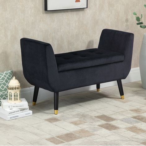 MEUBLIV Truhenbank 107x42x65 cm schwarz – gepolsterte Sitzfläche, mit Stauraum und Armlehnen (1/5)