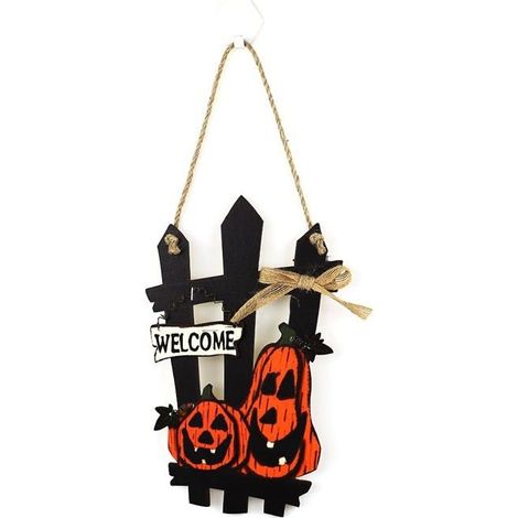 Couronne de bienvenue en forme de citrouille effrayante pour Halloween, décoration de porte d'entrée d'automne(carré) (1/5)