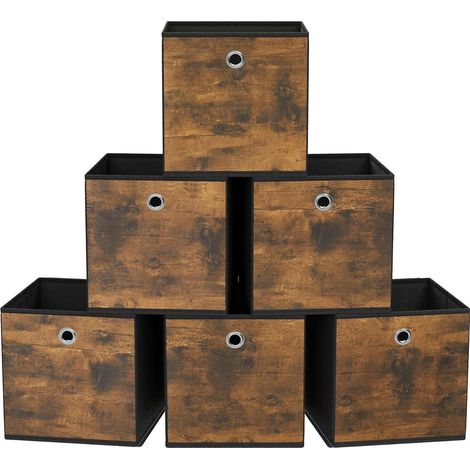 Boîte de Rangement, Lot de 6, Bac avec Poignée, Cube Tissu Non-tissé et Oxford, Panier, 26 x 26 x 28 cm, Adaptés aux Meubles Cubiques, Pliables, Vêtements, Marron Rustique et Noi (1/5)