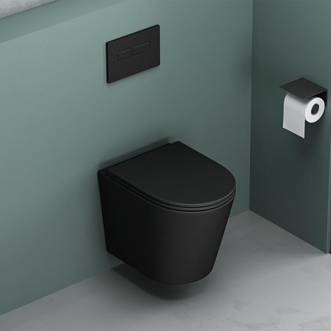 Mai & Mai Sanitari Bagno Sospeso 35x51x36cm, Sanitari Bagno in Ceramica Aachen108 Soft Close in Ceramica Vaso Montaggio a Parete, Nero Opaco (1/5)
