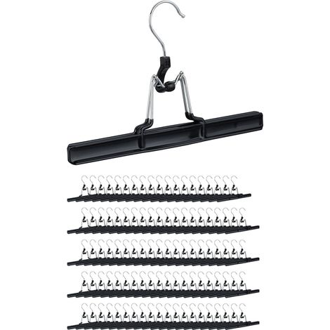 Pack de 100 Perchas Pantalones y Faldas, Metal y PVC, 15.8 x 26 x 3 cm, Negro
