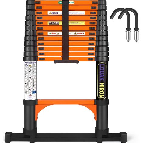 Echelle Telescopique Extensible de 3,8m Echelle Telescopique avec Barre Stabilisatrice et Crochets Amovibles Escabeau Telescopique Portable Convient aux reparations a Domicile Charge 150 KG (1/5)