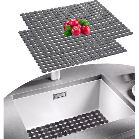 Lot de 2 Tapis évier, 30x40cm PVC Découpable, Protection Rayures, Drainage Rapide, Cuisine (1/5)