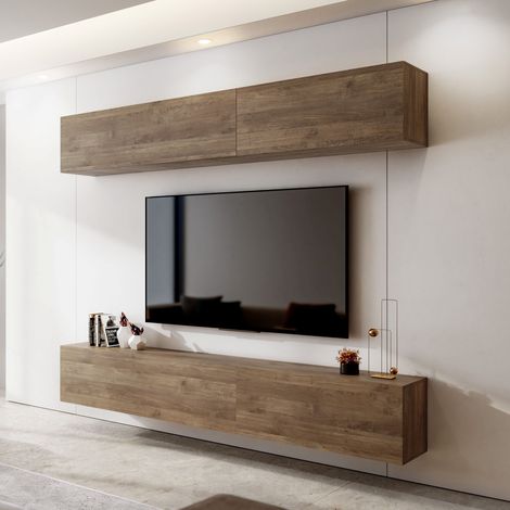 Wandregal Suisio, Modularer Wohnzimmer-Schrank, 4 Regale, 4 Türen, Nussbaum-Braun (1/5)