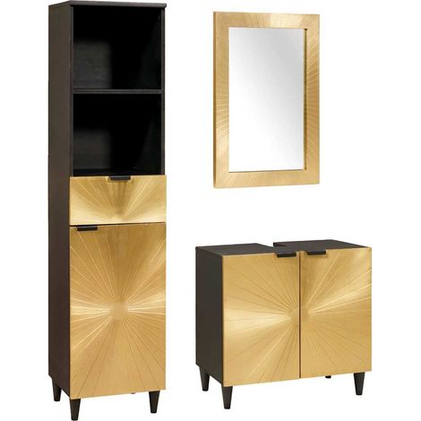 Bathroom Furniture Sets 3 pcs Black and Gold Solid mango wood vidaXL (1/5)
