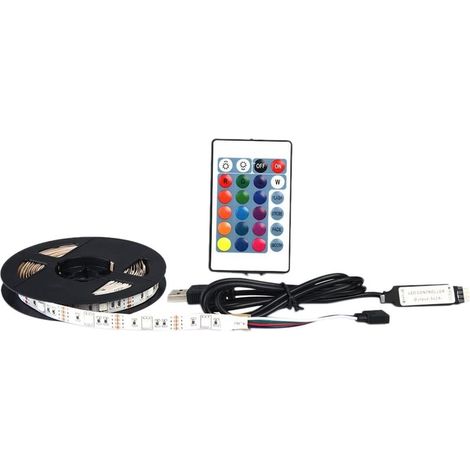 Bande lumineuse LED, bande lumineuse LED avec câble USB et télécommande 24 touches, couleurs RGB pour éclairage et décoration de plafond. (1/5)