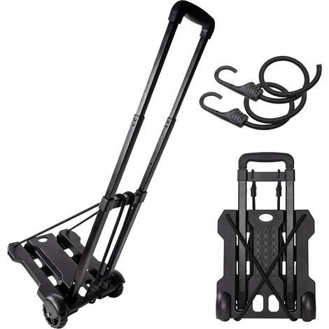 Diable pliable, chariot à dos, chariot à bagages robuste avec 2 cordes élastiques pour bagages, sac à dos, voyage, déménagement, shopping, bureau (1/5)