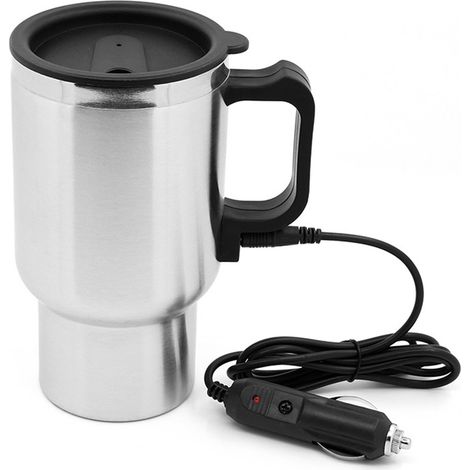 Bouilloire électrique de voiture en acier inoxydable, thermos de voyage, bouteille d'eau chauffante, tasse chauffante avec voyant lumineux, alimentée par la base du chargeur allume-cigare