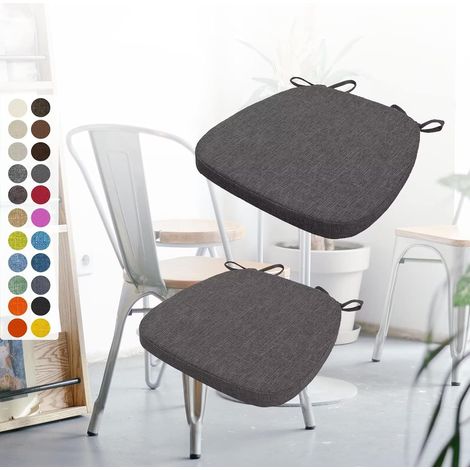 Lot de 2 Coussins de Chaise 40 x 38 x 5 CM,avec Sangles,Coussin de siège détachable antidérapant，Idéal pour la décoration de la Cuisine et du Salon,Café Gris (1/5)