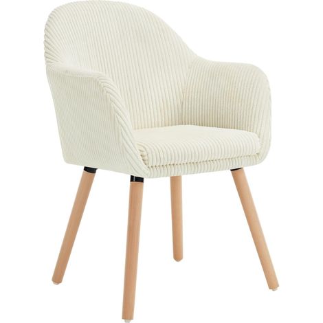 WOLTU 1x Corduroy Dining Chairs Accent Chair Armchair with Solid Wood Legs Living Room Cream (1/5)