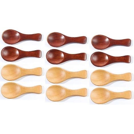 Lot de 12 petites cuillères en bois de 8 cm (3,2 pouces) pour pots, mini cuillères à café en bois pour le sucre, la confiture et la moutarde. (1/5)
