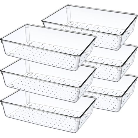 Pack de 6 cajones organizadores, plástico transparente acrílico anti-deslizante organizador de cajones de cocina apilables bandejas organizadoras de cajones de baño, contenedores de almacenamiento
