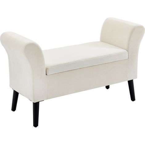 Banco plegable con reposabrazos y patas de madera para salón, 111,5 x 41 x 65 cm, color crema. (1/5)