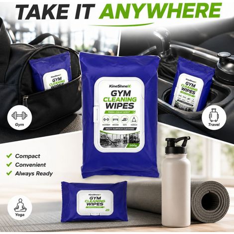 KineShineX Gym Reinigungstücher, praktische Packung für Fitnessgeräte, Laufbänder, Hanteln, Yogamatten, Stühle usw. (1/5)