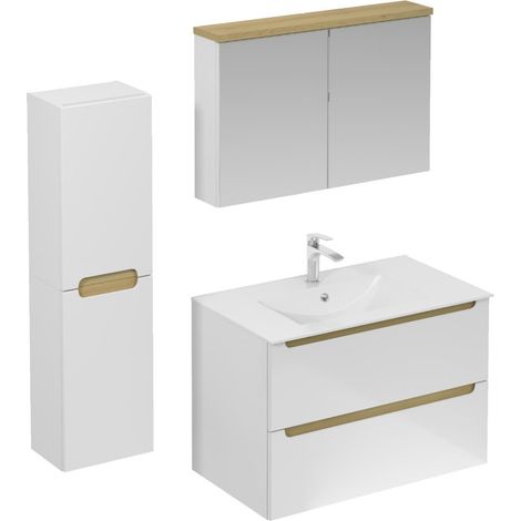 Naturel Mobiletto da bagno con lavabo, comprensivo di rubinetto, bocca e scarico per lavabo Naturel Stilla bianco lucido (KSETSTILLA004)