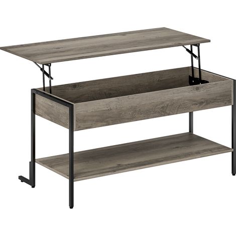 Table basse escamotable avec rangement secret et étagère, 95x40x59 cm, gris pour salon (1/5)