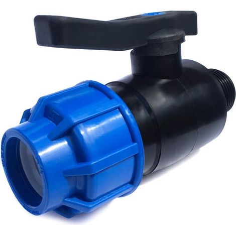 20 mm x 1/2" PP-Kugelhahn – 20 mm x 1/2" Außengewinde-Absperrventil – Klemmverschraubung für Polyethylenrohre (MDPE, LDPE, PPR) – Perfekte Abdichtung PN 16 bar (1/4)