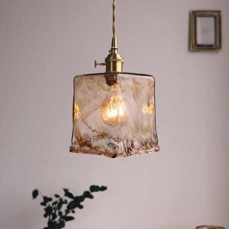 royaluxe -Type D -éclairage à la maison Intérieur e27 lampe à suspension en verre ambré lampe en verre de style vintage-Avec lumière chaude LED 4W (1/4)