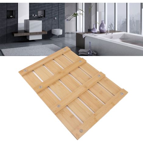 Tapis de bain Bamboo 100cm x 60cm Multifonction Antidérapant Facile à nettoyer Matériau bambou naturel pour salle de bain cuisine entrée (1/5)