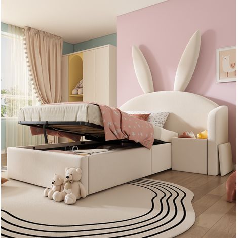 letto contenitore 90x190 con comodino velluto beige HAVRYA (1/5)