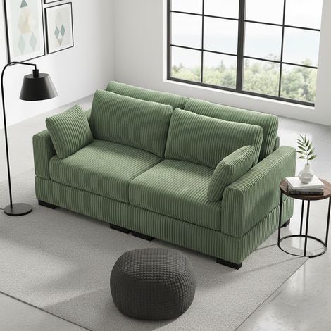Divano a 2 posti in velluto a coste – Divano lineare spazioso e confortevole con 2 cuscini e braccioli, 188x88x85 cm - Verde