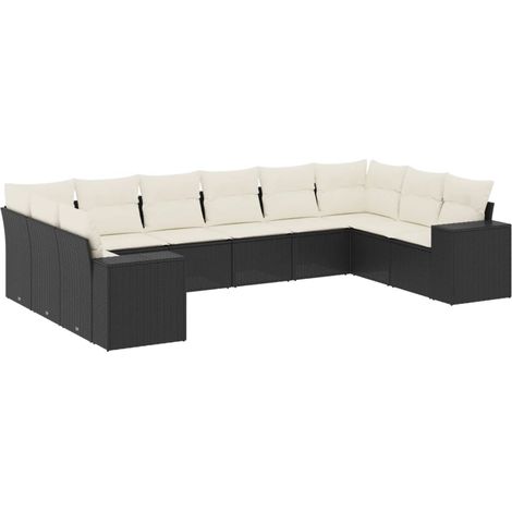 Maison Exclusive - Set Divani da Giardino 10pz con Cuscini in Polyrattan Nero (1/5)