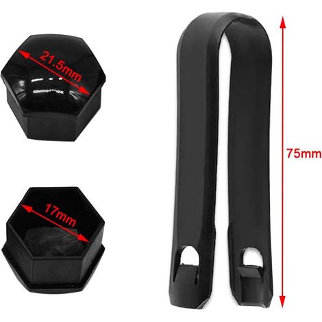 20 Pièces 17 mm Voiture Roue Cache-Écrous, Bouchon à Vis de Moyeu de Voiture Universel, Cache-Écrou de Pneu Hexagonal avec Outil de Retrait (Noir) (1/4)