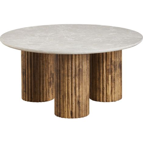 Homifab – Table basse ronde effet marbre blanc et bois Ø 80 cm – Piètement MDF bois – Hauteur 40 cm – Dimensions 80x80x38.5 cm (1/5)