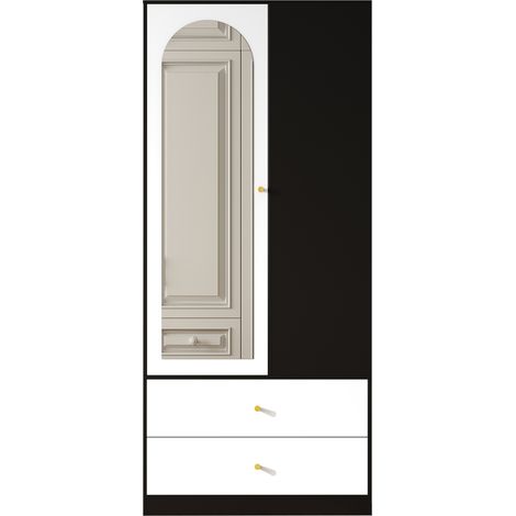 Spiegelschrank 1 Tür, 2 Schubladen 80x40x180 cm Weiß/Schwarz MODENUIT (1/5)
