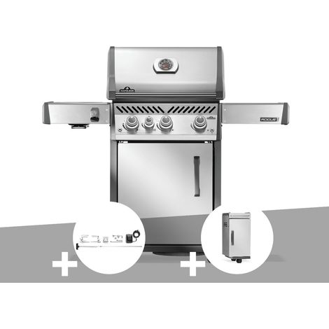 Barbecue à gaz Rogue PRO inox 3 brûleurs + 1 sizzle zone + Rôtissoire + Meuble rangement sous tablette - Napoléon (1/5)