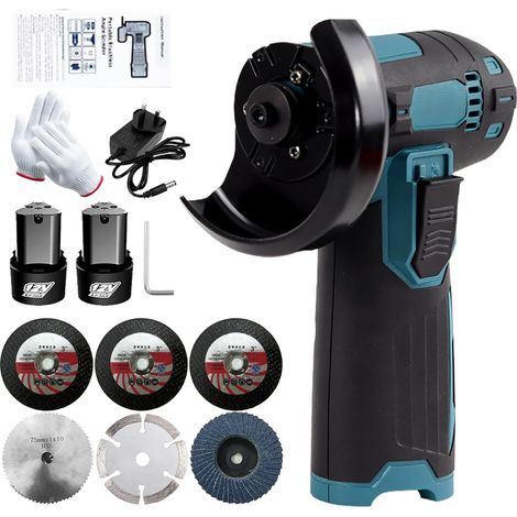 Mini 12V angle grinder, 19,500 rpm, for grinding and cutting (blue)High quality enhances quality of life. (1/5)