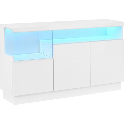 Buffet avec façades brillantes, LED contrôlées par application et vitrine en acrylique, pour salon, salle à manger et entrée (1/5)