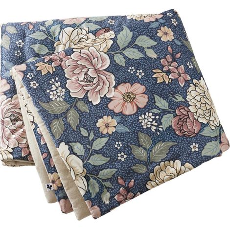 Chemin de lit 90x200cm velours imprimé floral coloris bleu - FAUSTINE