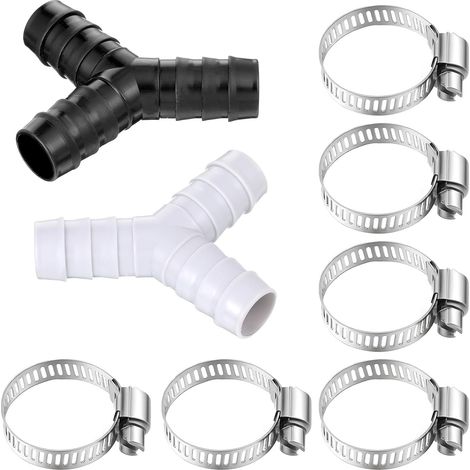 Lot de 2 raccords en Y pour tuyau d'évacuation de machine à laver, réducteurs et colliers de serrage universels pour cuisine et salle de bain.