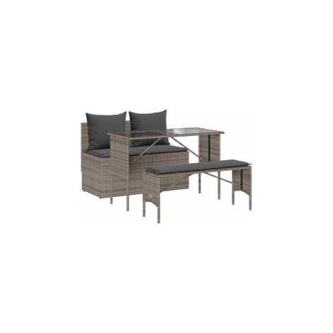Ensemble à manger de jardin 3 pcs coussins gris résine tressée (1/5)