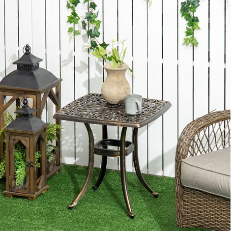 Table d'appoint de terrasse 54 x 54 x 52,5 cm en aluminium bronze avec trou pour parasol (1/5)