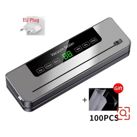 (Comprend 100 sacs) Machine de mise sous vide électrique avec coupe-sacs intégré, adaptée à la mise sous vide des aliments secs et humides. (1/5)